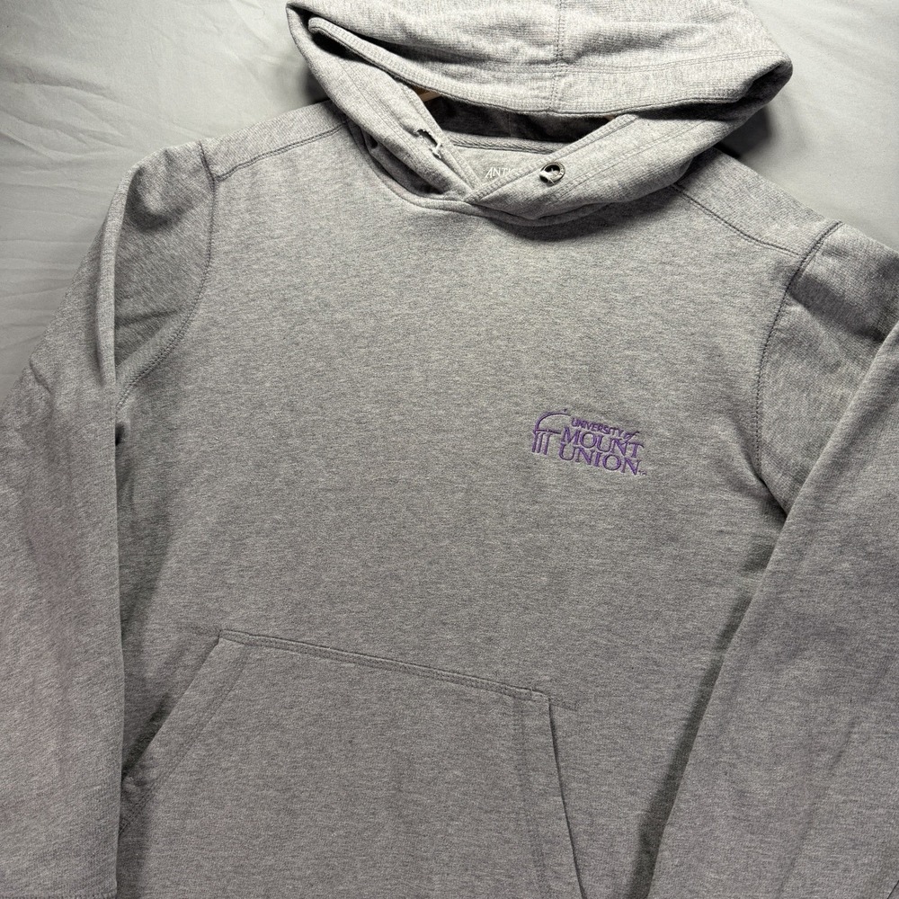 Mount Union Purple Raiders Hoodie Mens Medium Gray Fleece Sweatshirt Pullover